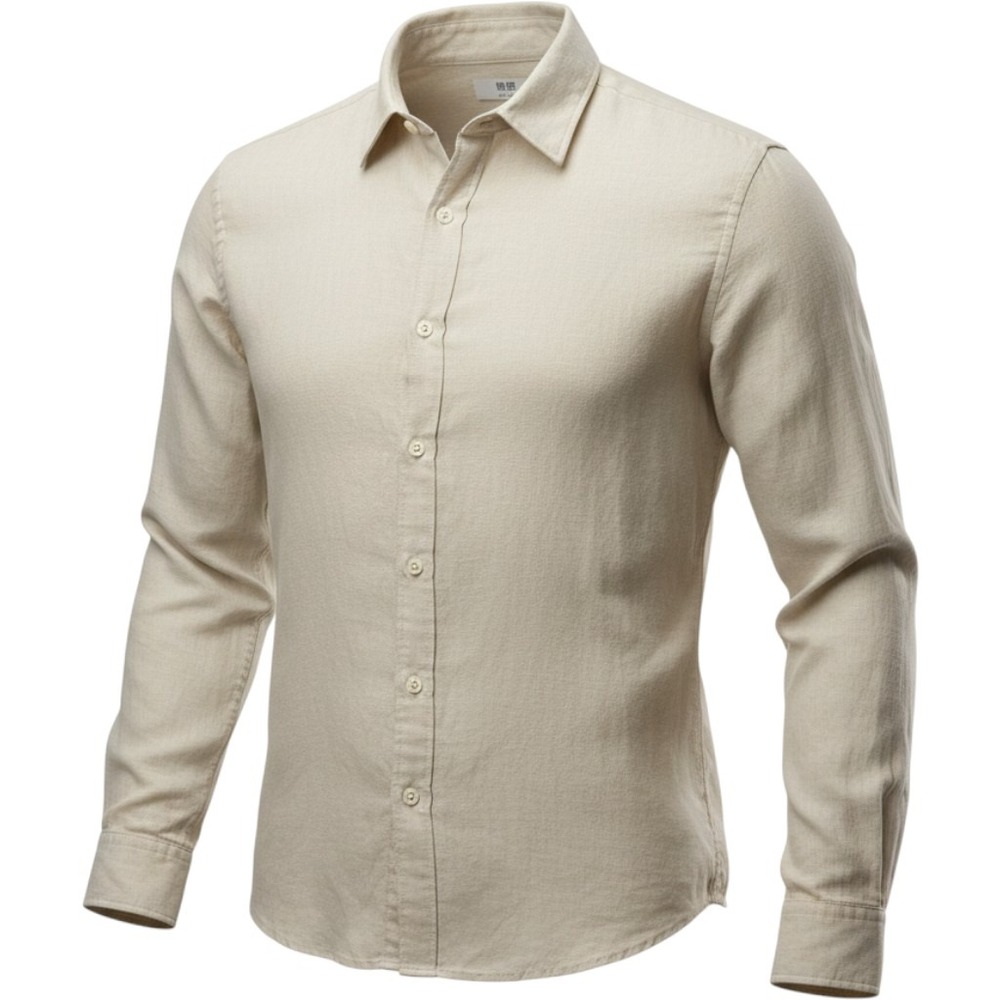 NWT Uniqlo 100% Linen Long Sleeve Button Up Shirt Beige XL 331-425062